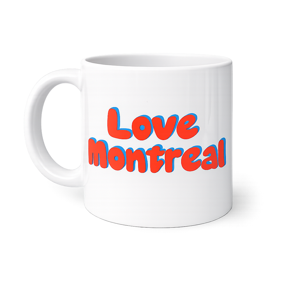 Love Montréal Retro Mug – Groovy Script Ceramic Coffee Mug | Boutique LH Montréal