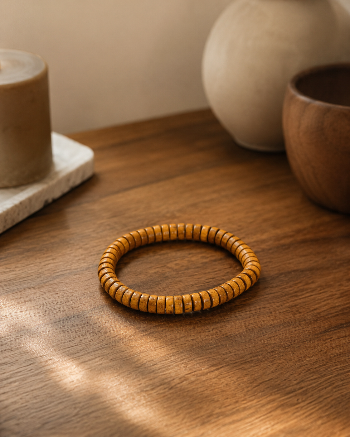 Natural Wood Disc Beaded Bracelet – Honey Oak | Boutique LH Montréal