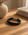 Braided Black Leather Bracelet – Magnetic Clasp | Boutique LH Montréal