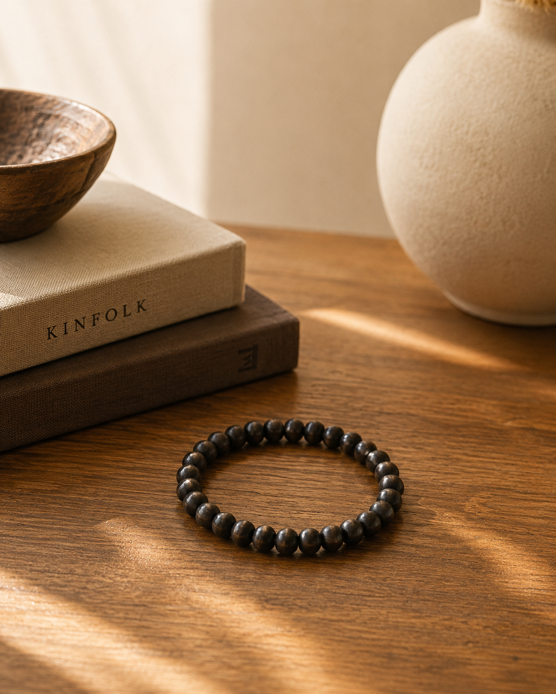 Black Sandalwood Beaded Bracelet – Natural Wood | Boutique LH Montréal