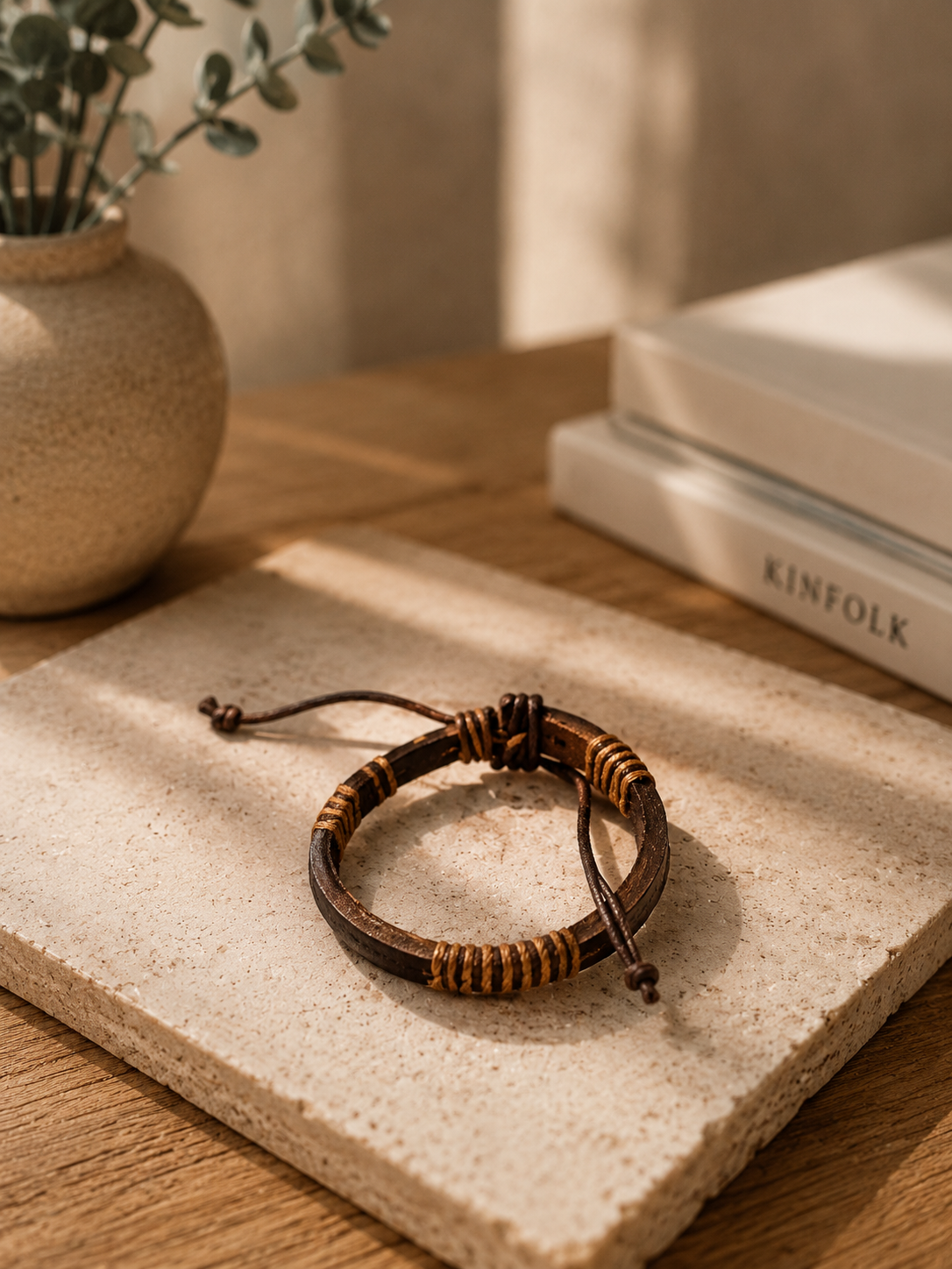 Vintage Leather Wrap Bracelet – Adjustable Brown Leather | Boutique LH Montréal