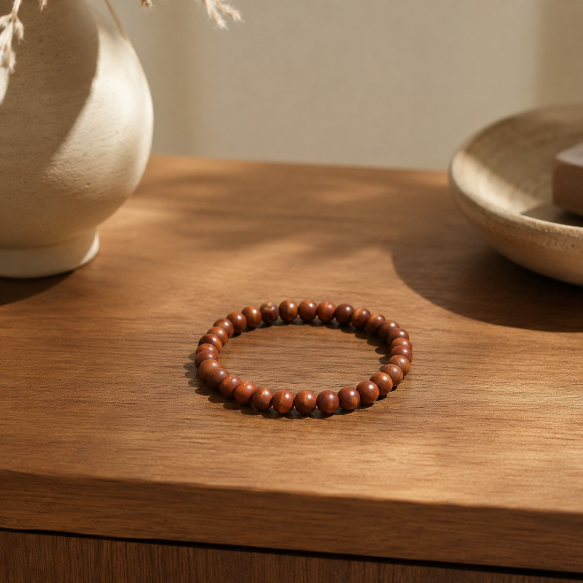 Sandalwood Beaded Bracelet – Natural Wood | Boutique LH Montréal