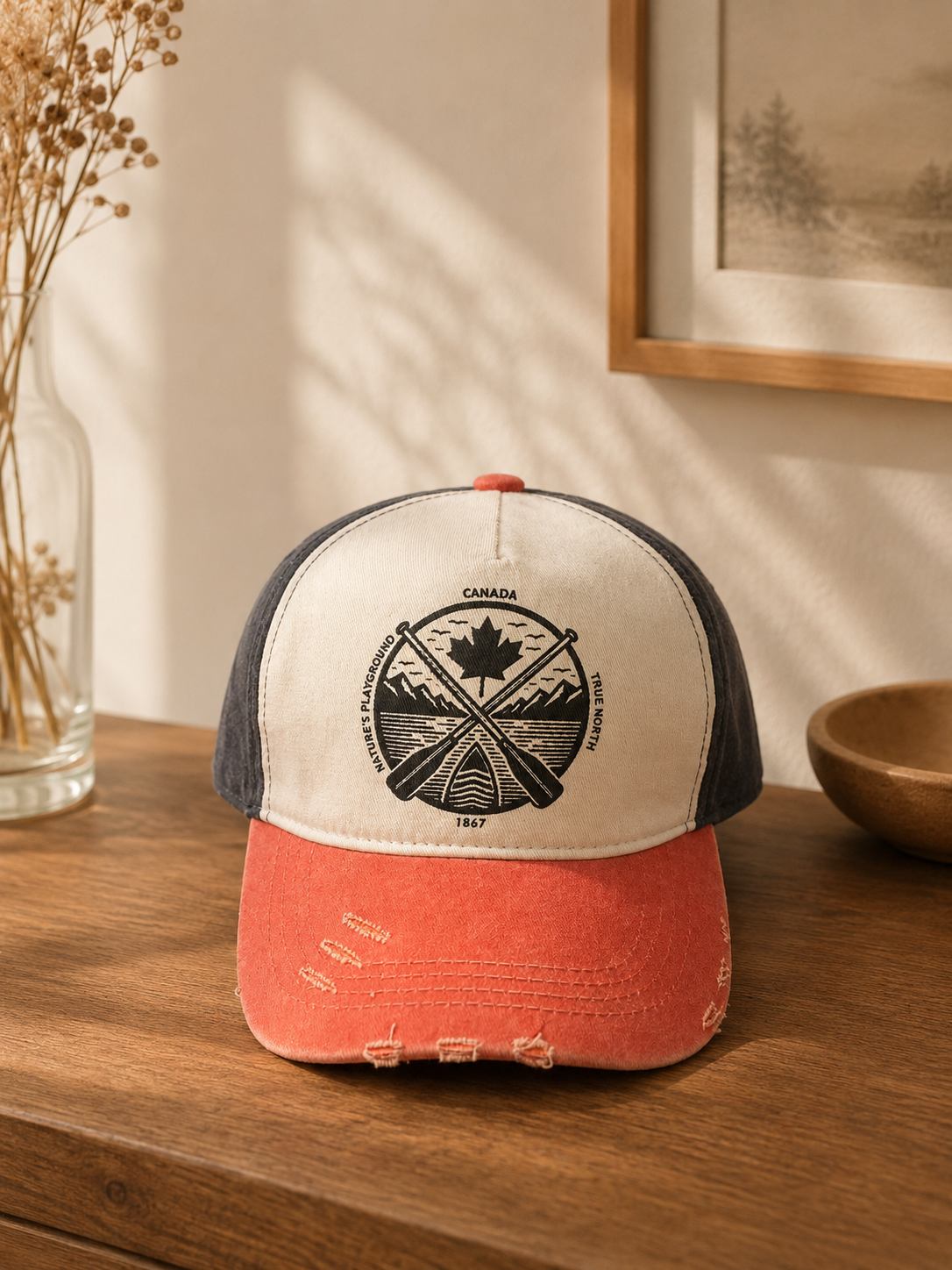 Canada True North Heritage Trucker Cap – Coral & Charcoal Distressed Edition | Boutique LH Montréal