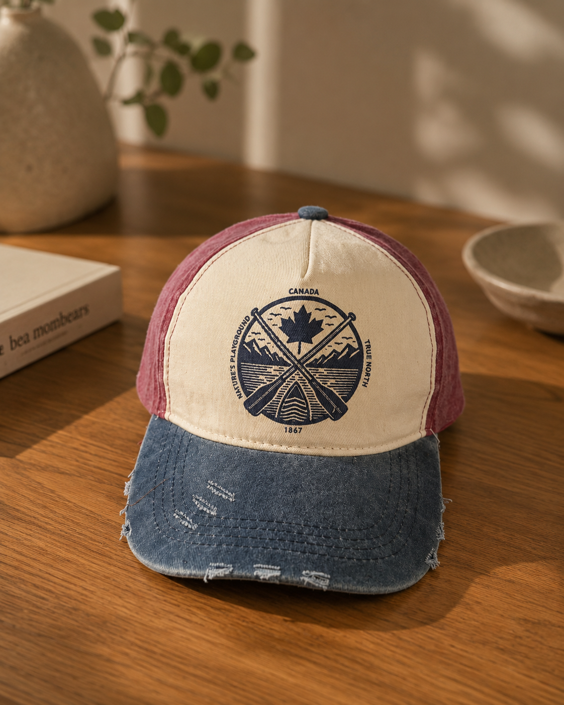 Canada True North Heritage Trucker Cap – Burgundy & Navy Distressed Edition | Boutique LH Montréal