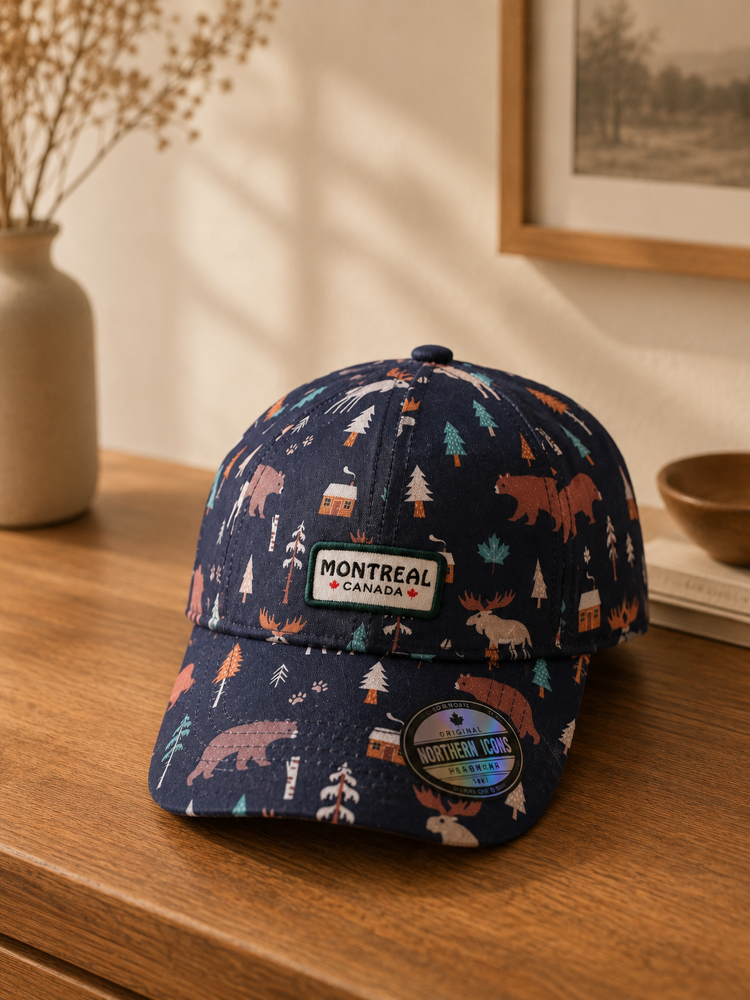 Kids Montreal Canada Wildlife Cap – Navy Forest Print Edition | Boutique LH Montréal