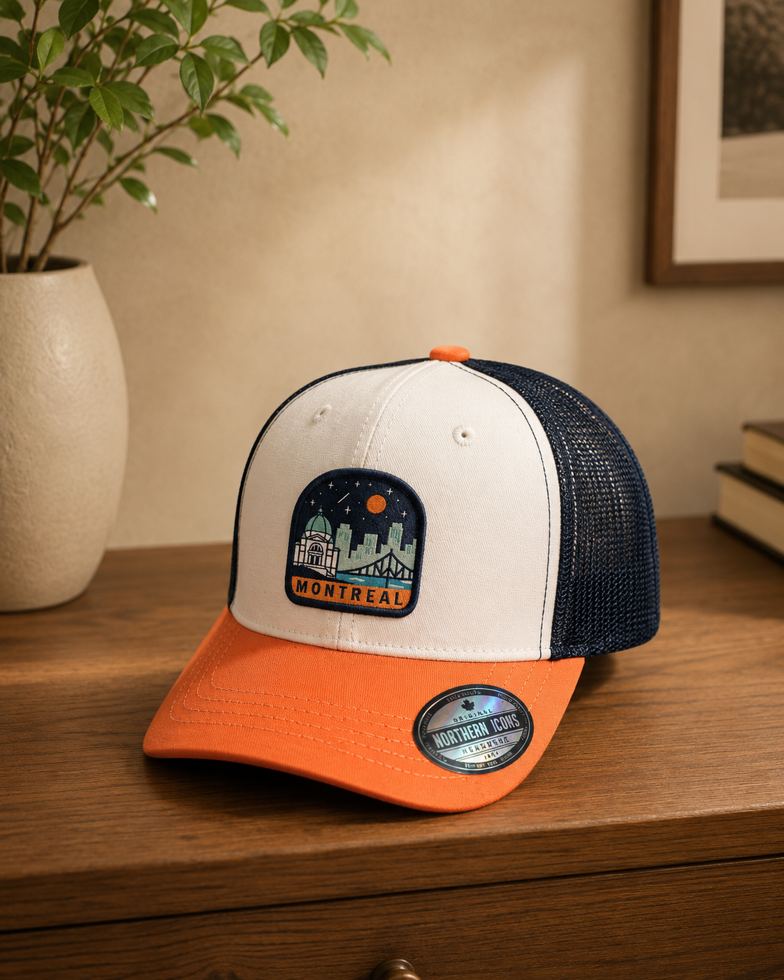 Kids Montreal Night Skyline Trucker Cap – Orange &amp; Navy Edition | Boutique LH Montréal
