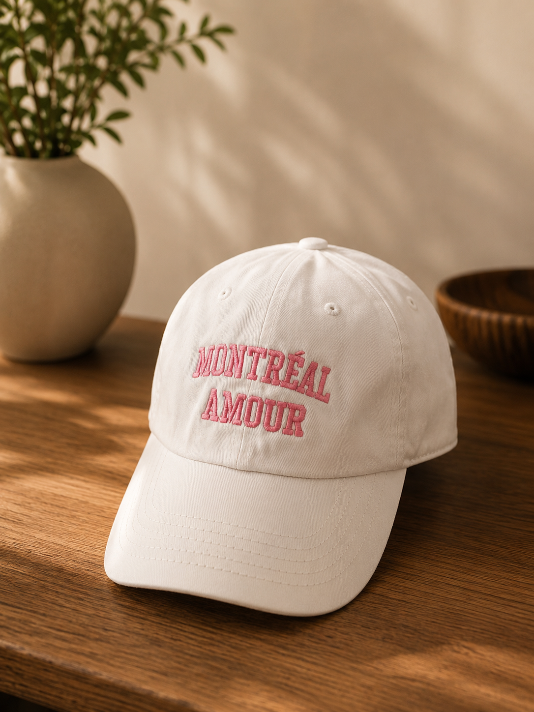 Montréal Amour Cap – White Pink Embroidery | Boutique LH Montréal