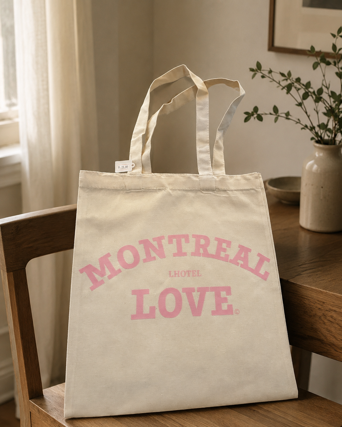 Montreal Love Tote Bag – Blush Pink Edition Natural Canvas | Boutique LH Montréal