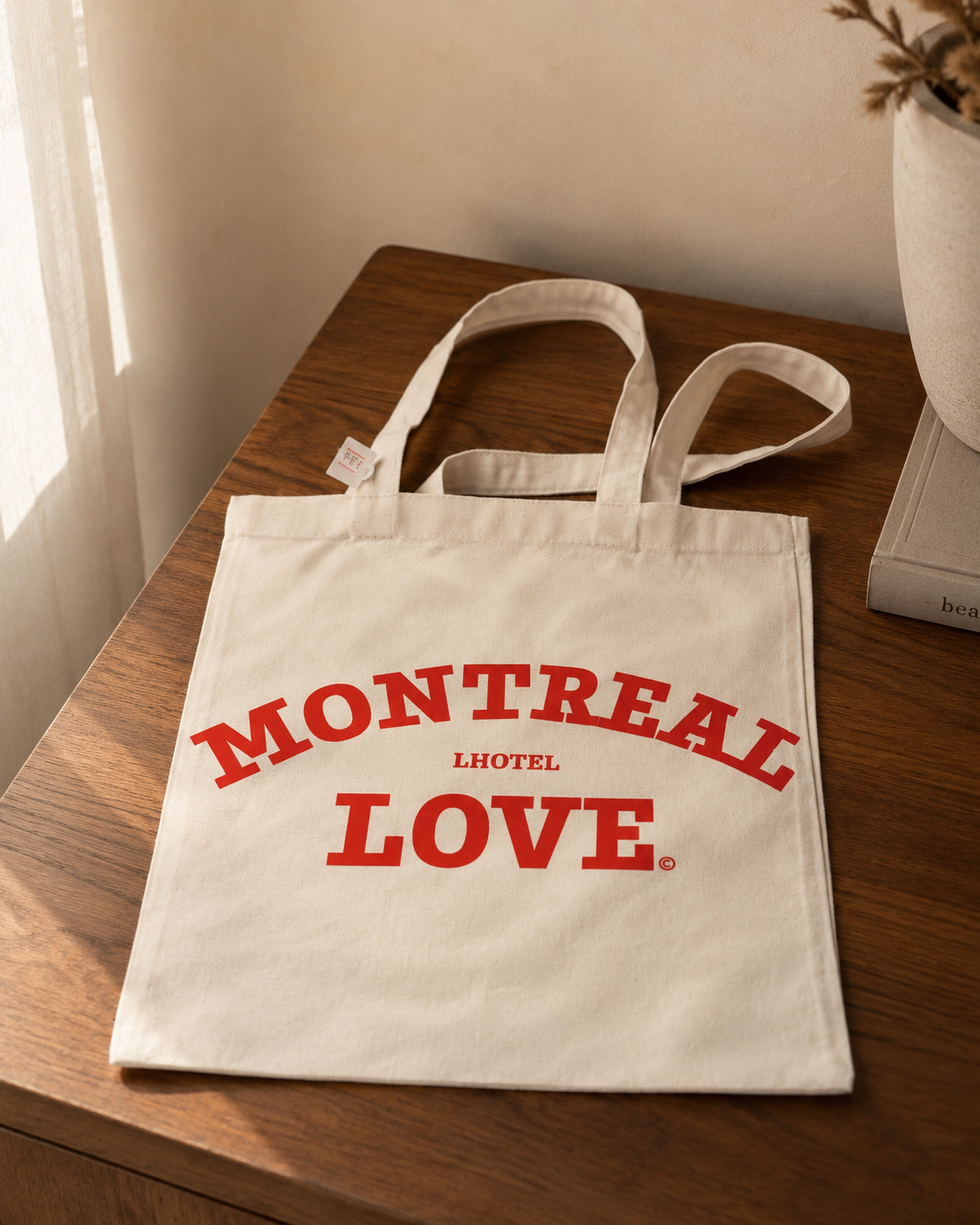Montreal Love Tote Bag – Red Edition Natural Canvas | Boutique LH Montréal