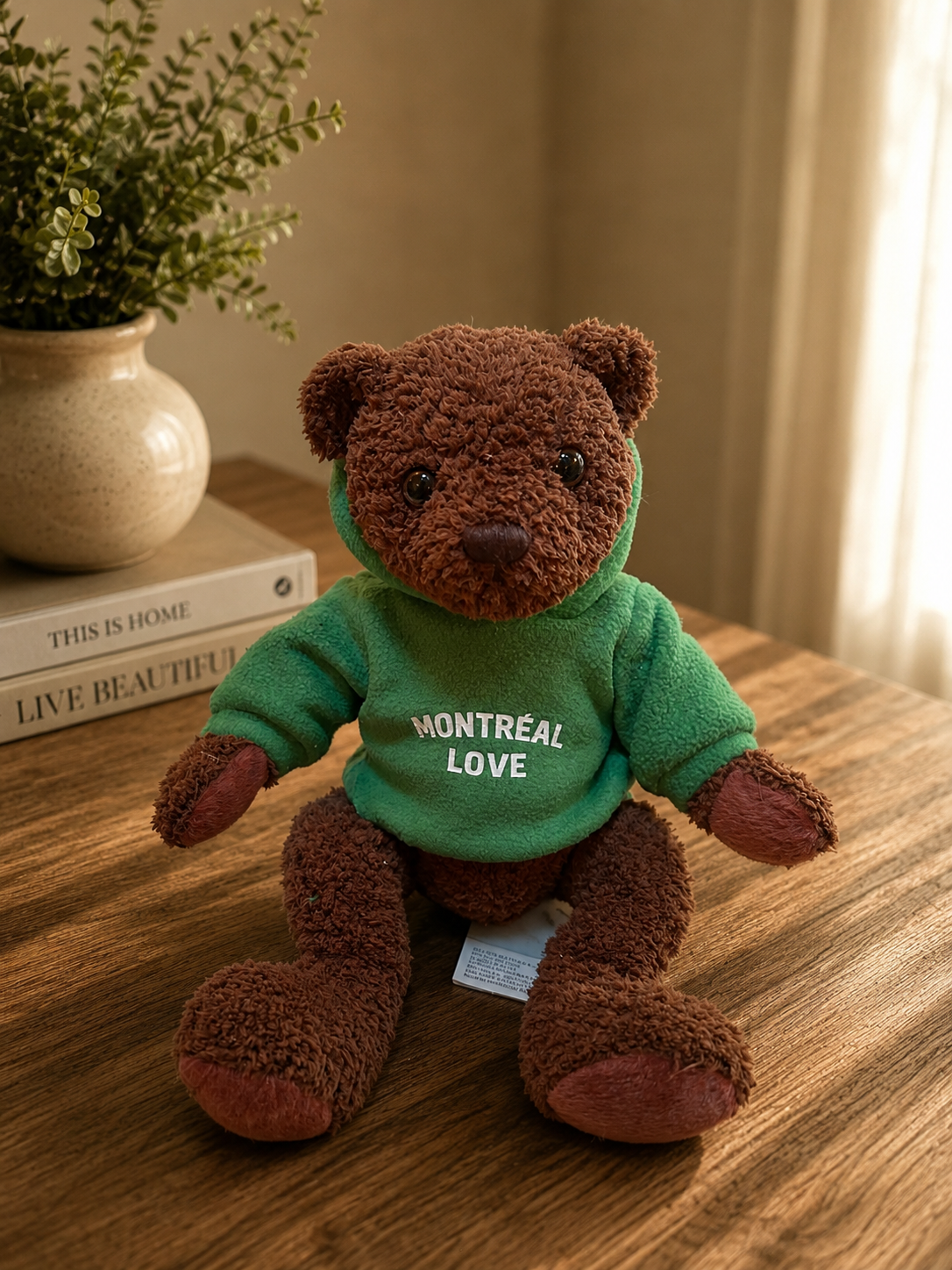 Montréal Love Teddy Bear with Green Hoodie | Boutique LH Montréal