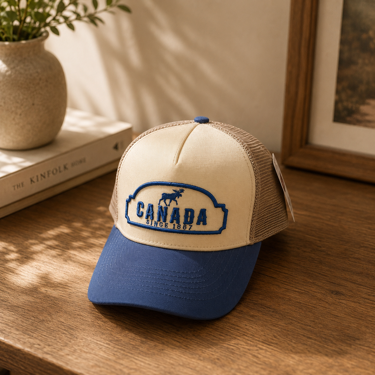 Canada Since 1867 Heritage Trucker Cap – Cream &amp; Blue | Boutique LH Montréal