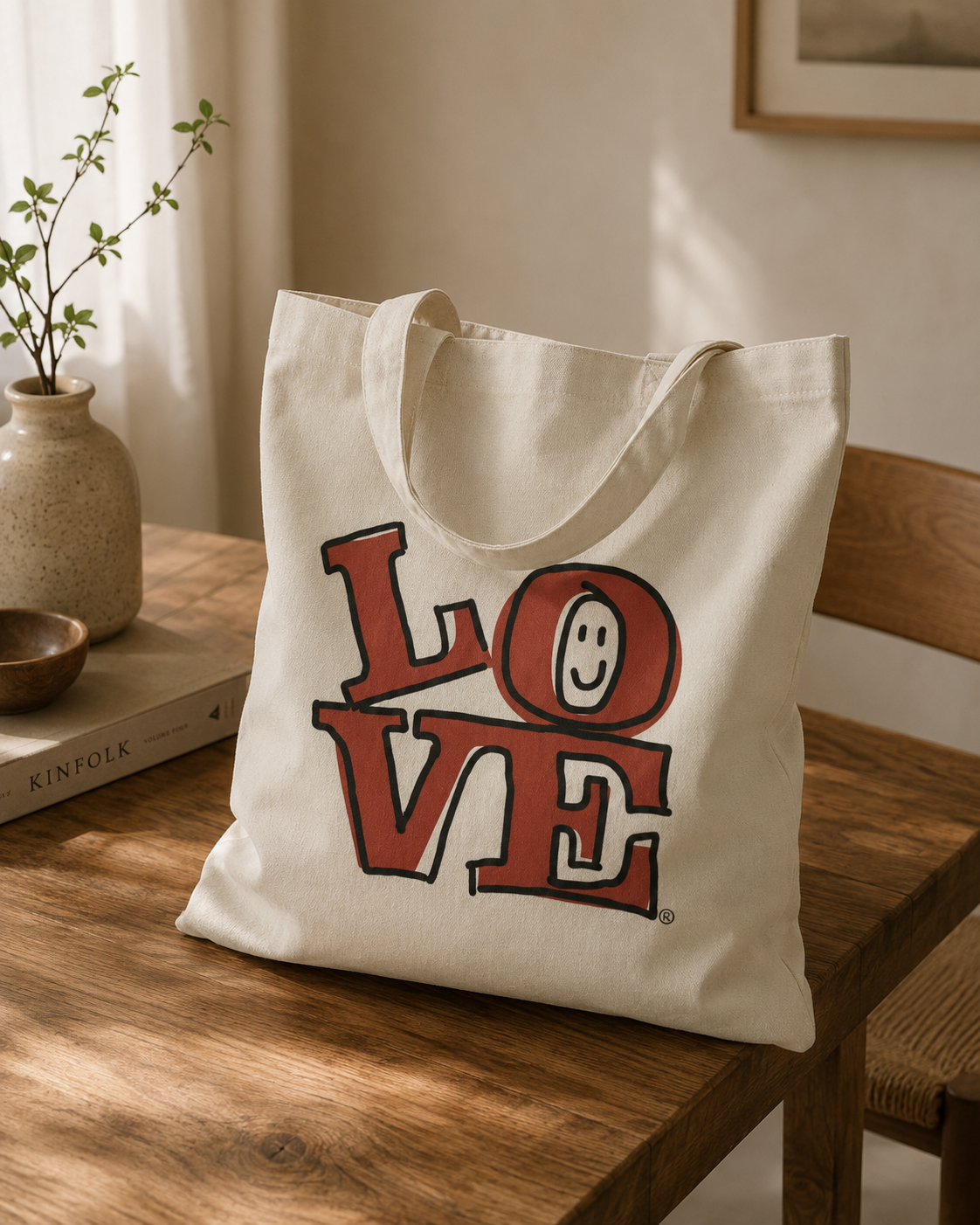 Cooper Tote Bag – LOVE Smiley Natural Canvas | Boutique LH Montréal
