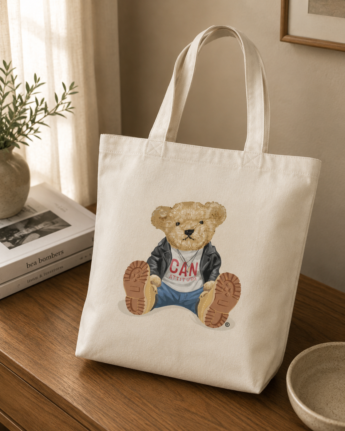 Eli Tote Bag – CAN Attitude Bear Natural Canvas | Boutique LH Montréal