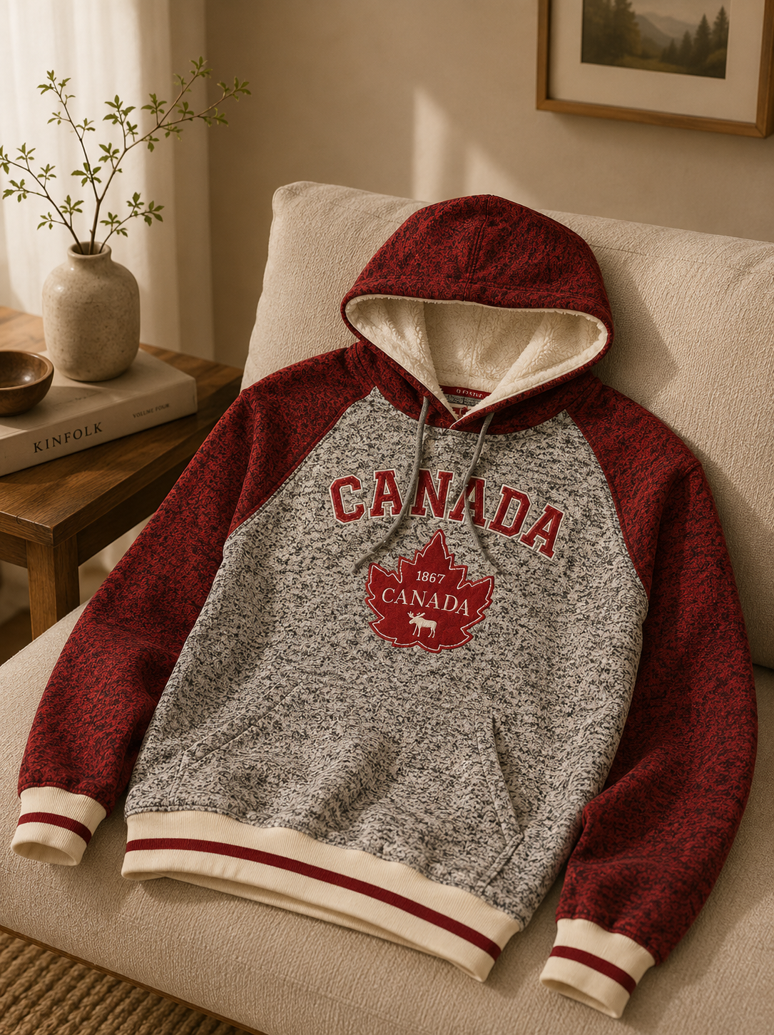 Canada Heritage Colorblock Hoodie – Gray & Red | Boutique LH Montréal
