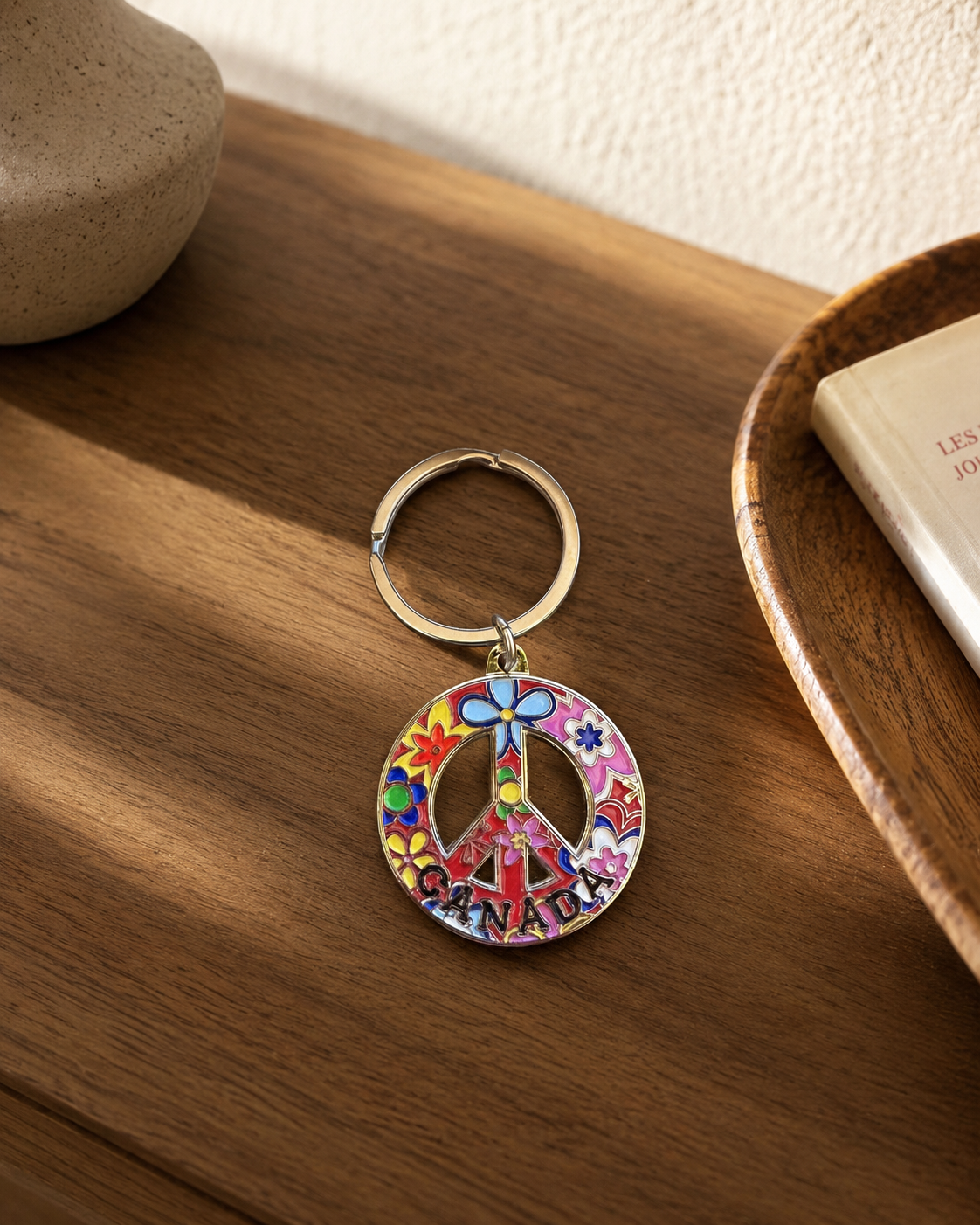 Canada Peace Sign Floral Enamel Keychain – Colorful Souvenir | Boutique LH Montréal