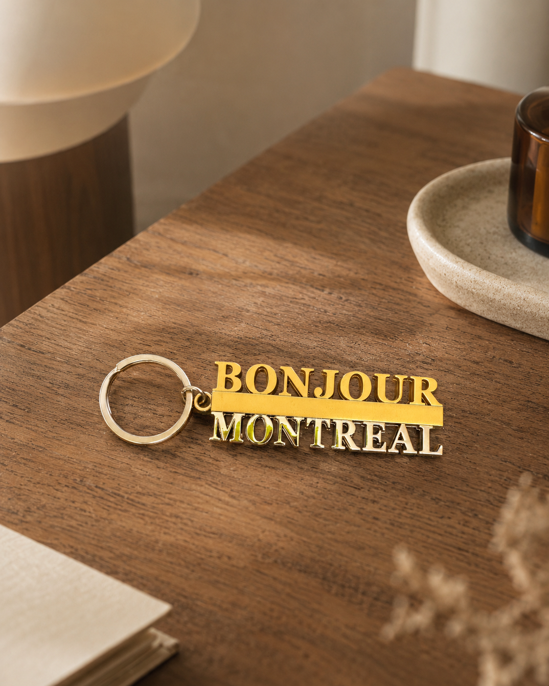 Bonjour Montréal Gold Acrylic Keychain – French Souvenir Gift | Boutique LH Montréal