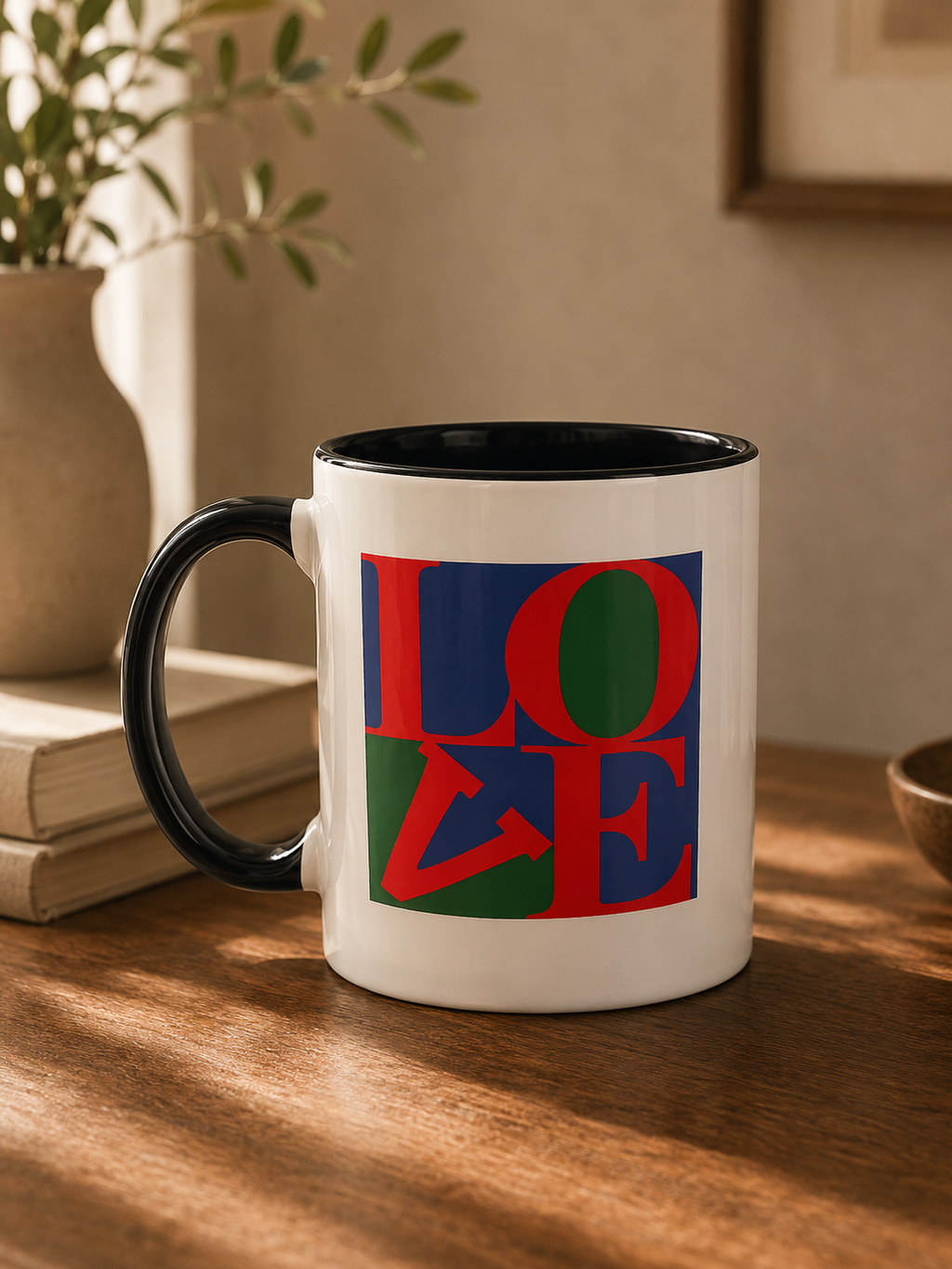 LOVE Pop Art Mug – Robert Indiana Style Black Handle | Boutique LH Montréal