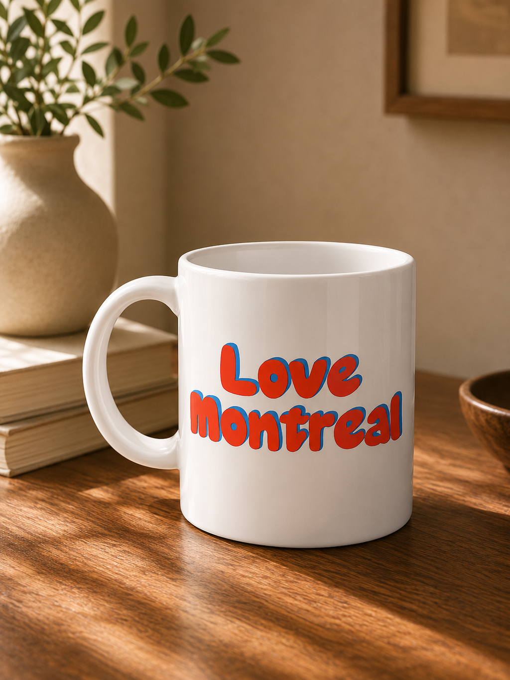 Love Montréal Retro Mug – Groovy Script Ceramic Coffee Mug | Boutique LH Montréal