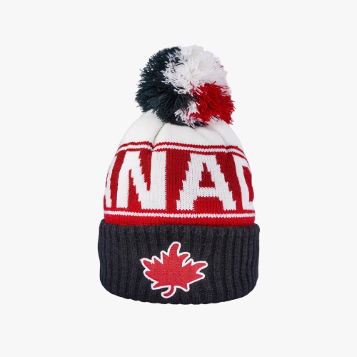Canada Tricolour Pompom Beanie – Black White Red | Boutique LH