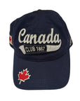 Navy blue cap with 'Canada Club 1867' text and maple leaf design on a white background