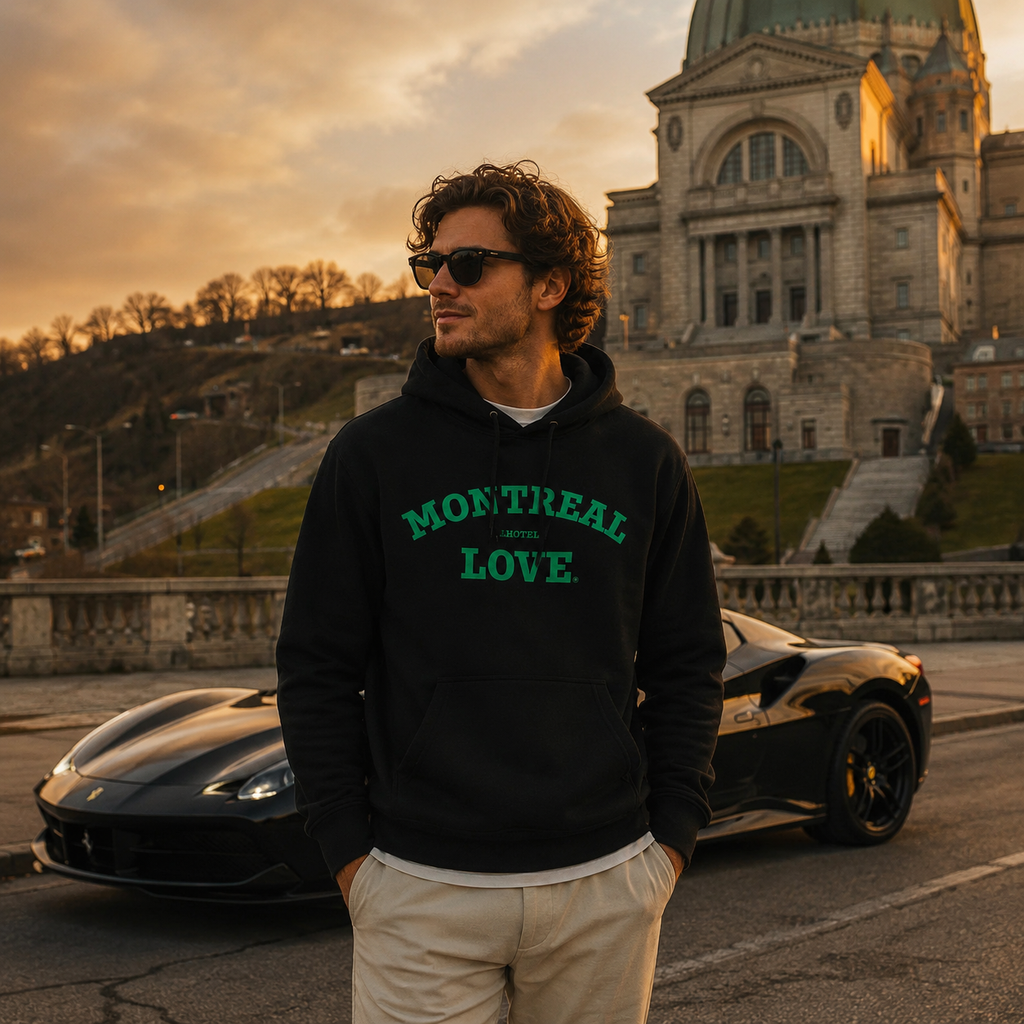 Montréal Love Hoodie – Black LHotel Souvenir Unisex Sweatshirt | Boutique LH Montréal