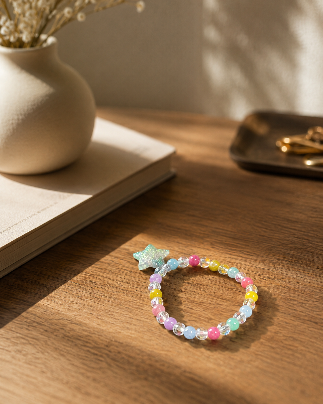 Stretch Iridescent Star Beaded Bracelet – Pastel Crystal | Boutique LH Montréal