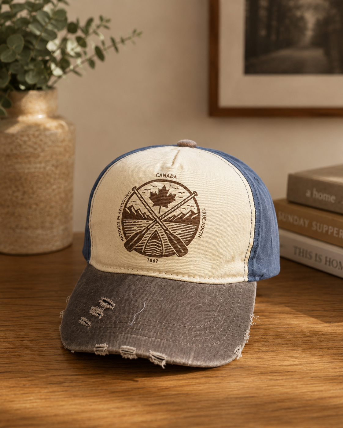 Canada True North Heritage Trucker Cap – Distressed Blue &amp; Natural | Boutique LH Montréal