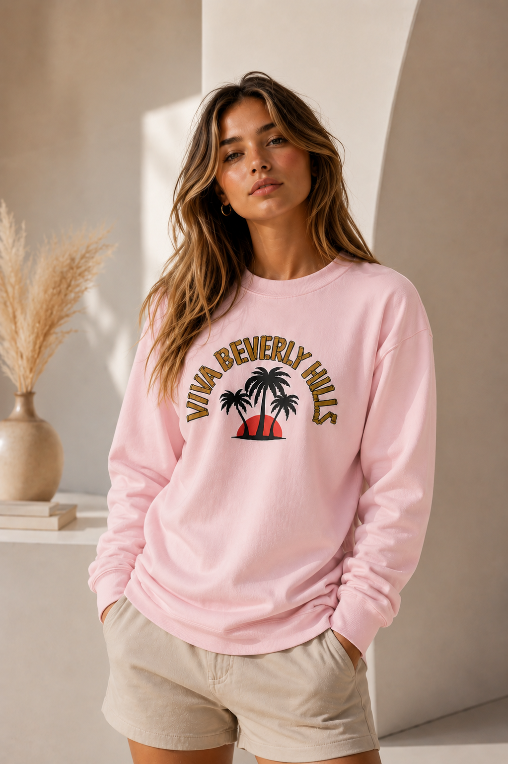 Viva Beverly Hills Palm Sunset Graphic Crewneck Sweatshirt | Women Category | Boutique LH Montréal