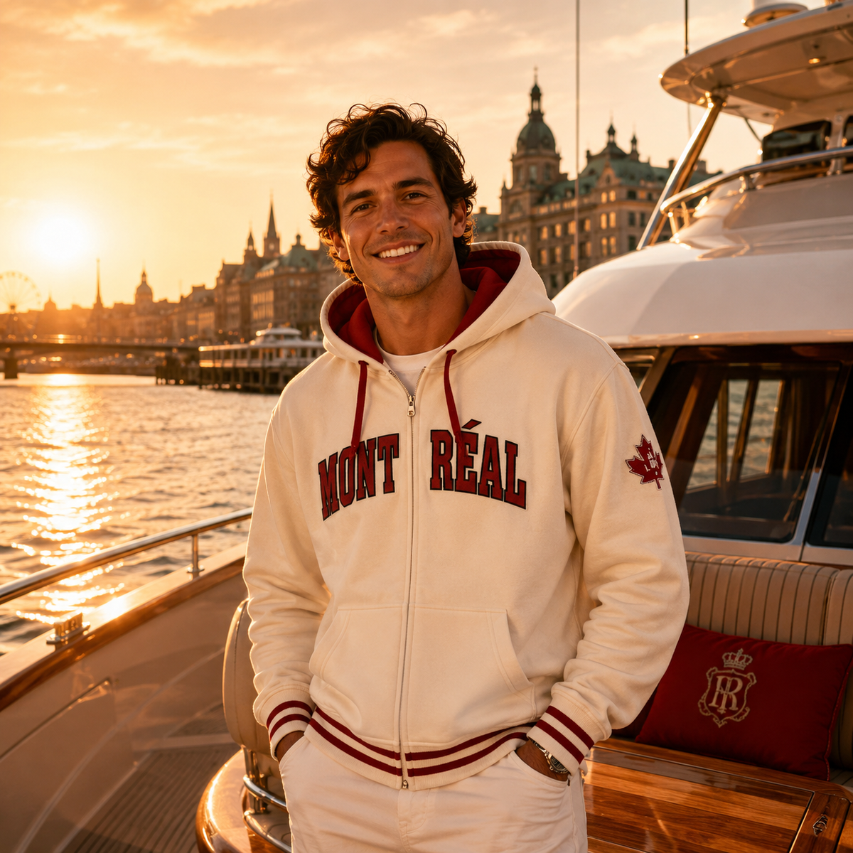 Montréal Varsity Zip-Up Hoodie – Deep Red | Boutique LH Montréal