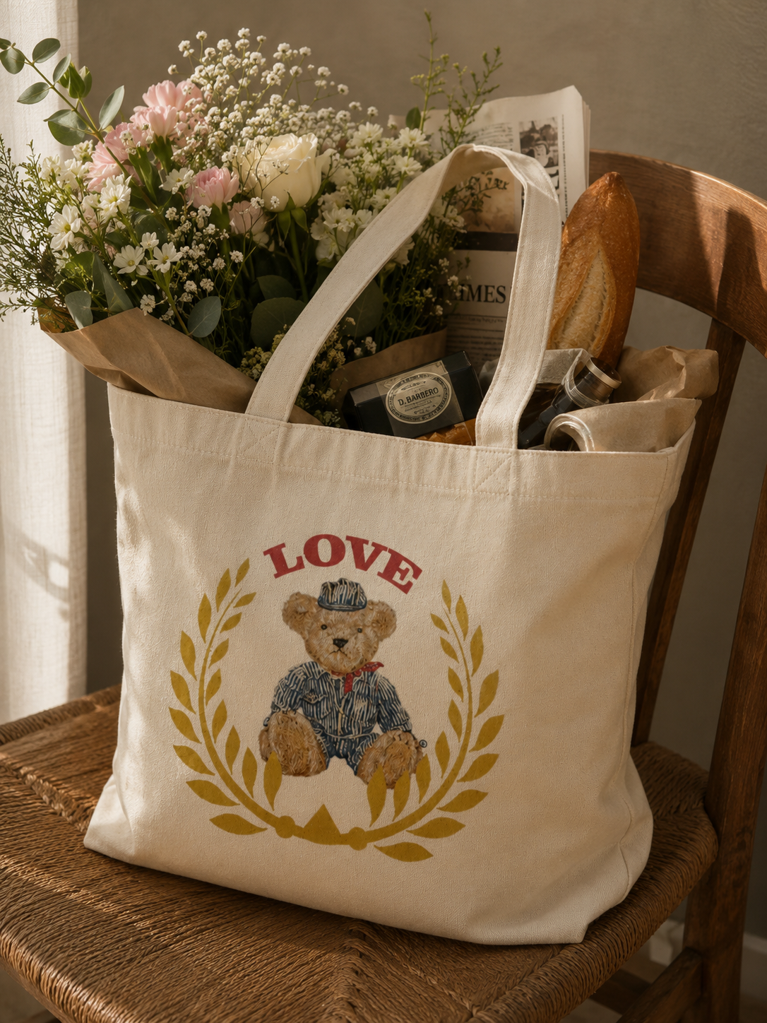 Emma Tote Bag – LOVE Crest Bear Canvas | Boutique LH Montréal