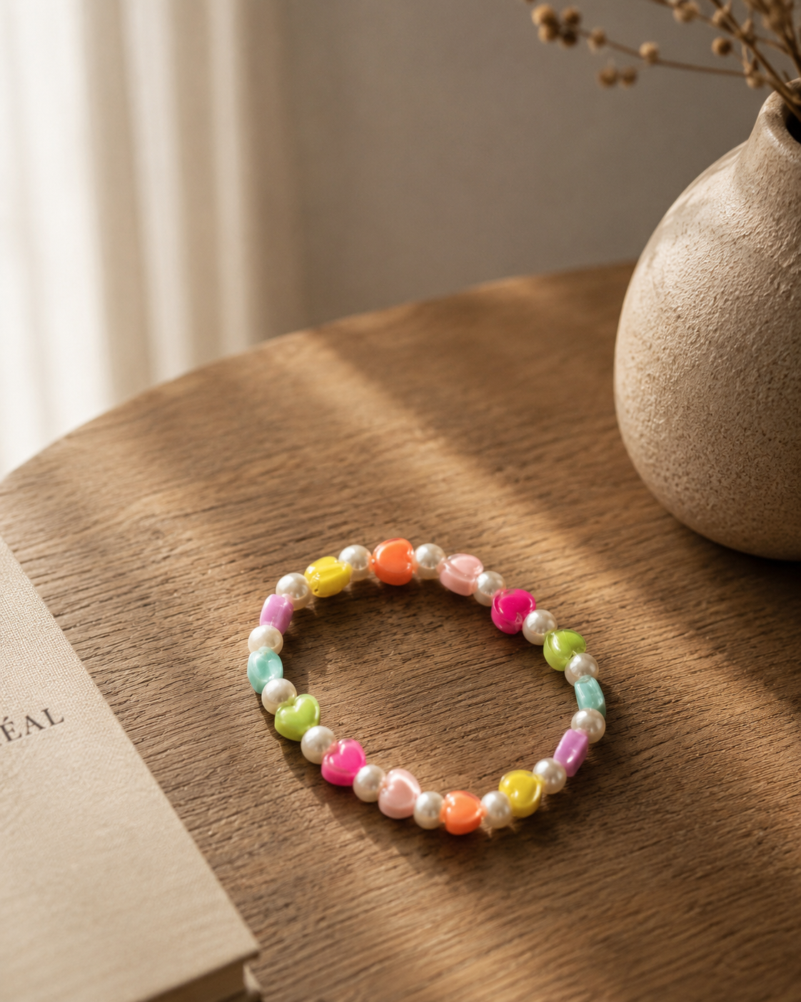 Stretch Pearl & Pastel Heart Bracelet | Boutique LH Montréal