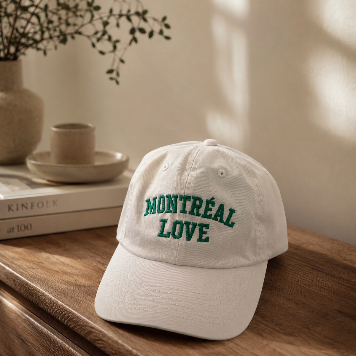 Montréal LOVE Embroidered Baseball Cap | White Cotton Dad Hat | Boutique LH Montréal