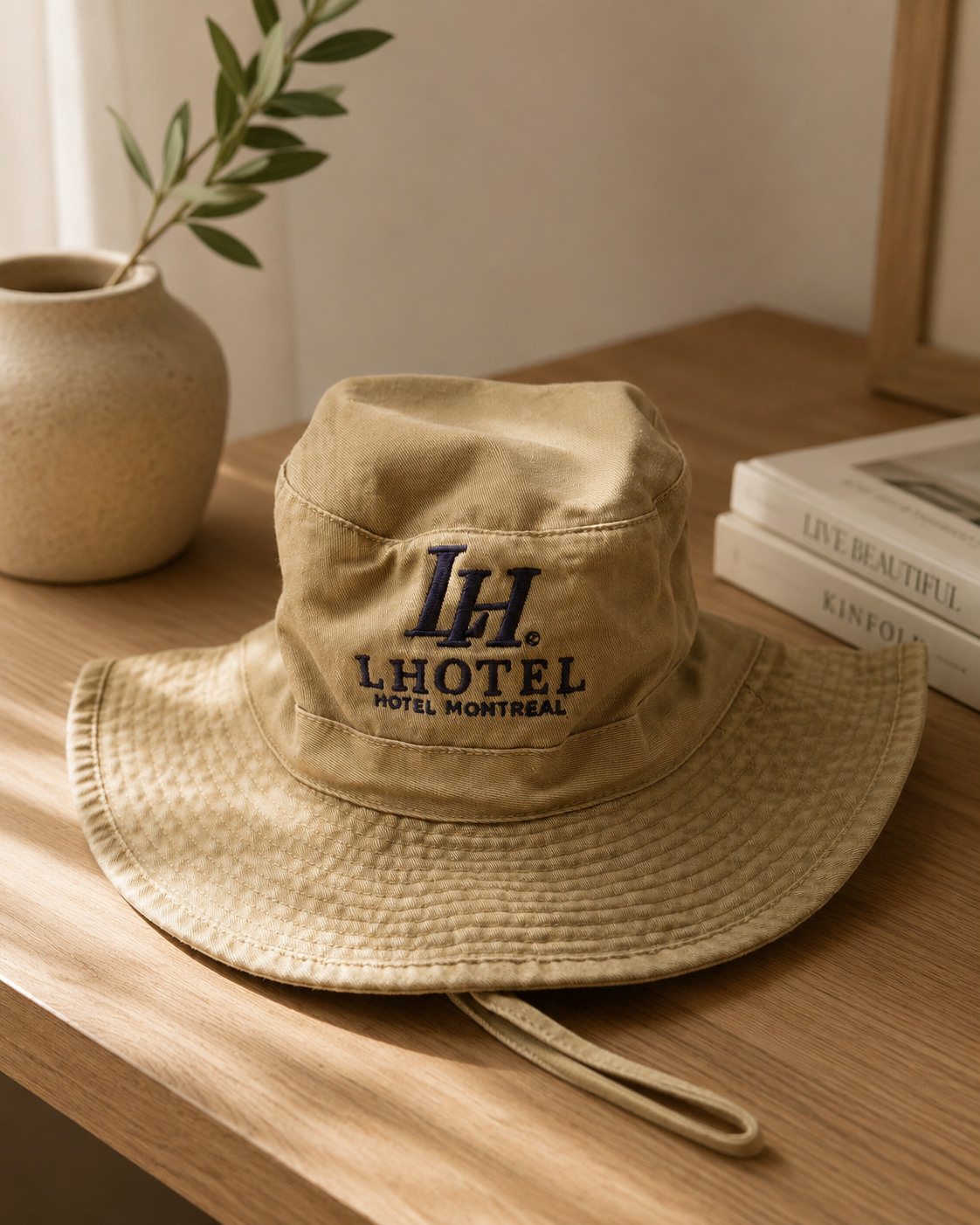LHotel Montréal Embroidered Safari Bucket Hat | Khaki Sun Hat | Boutique LH Montréal