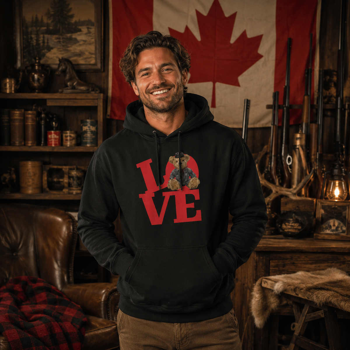Sacha Unisex Hoodie – LOVE Square Teddy Bear | Boutique LH Montréal