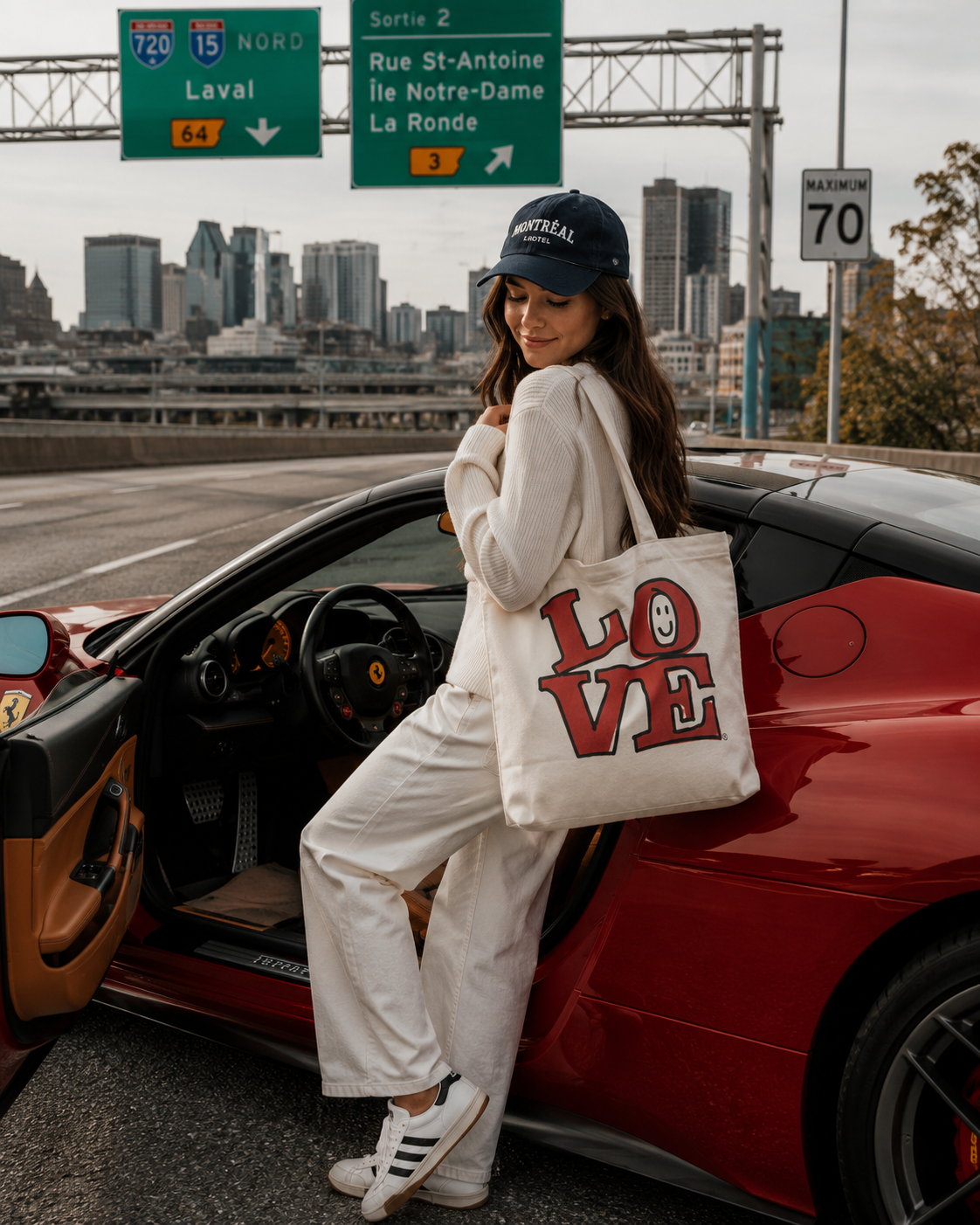 Cooper Tote Bag – LOVE Smiley Natural Canvas | Boutique LH Montréal