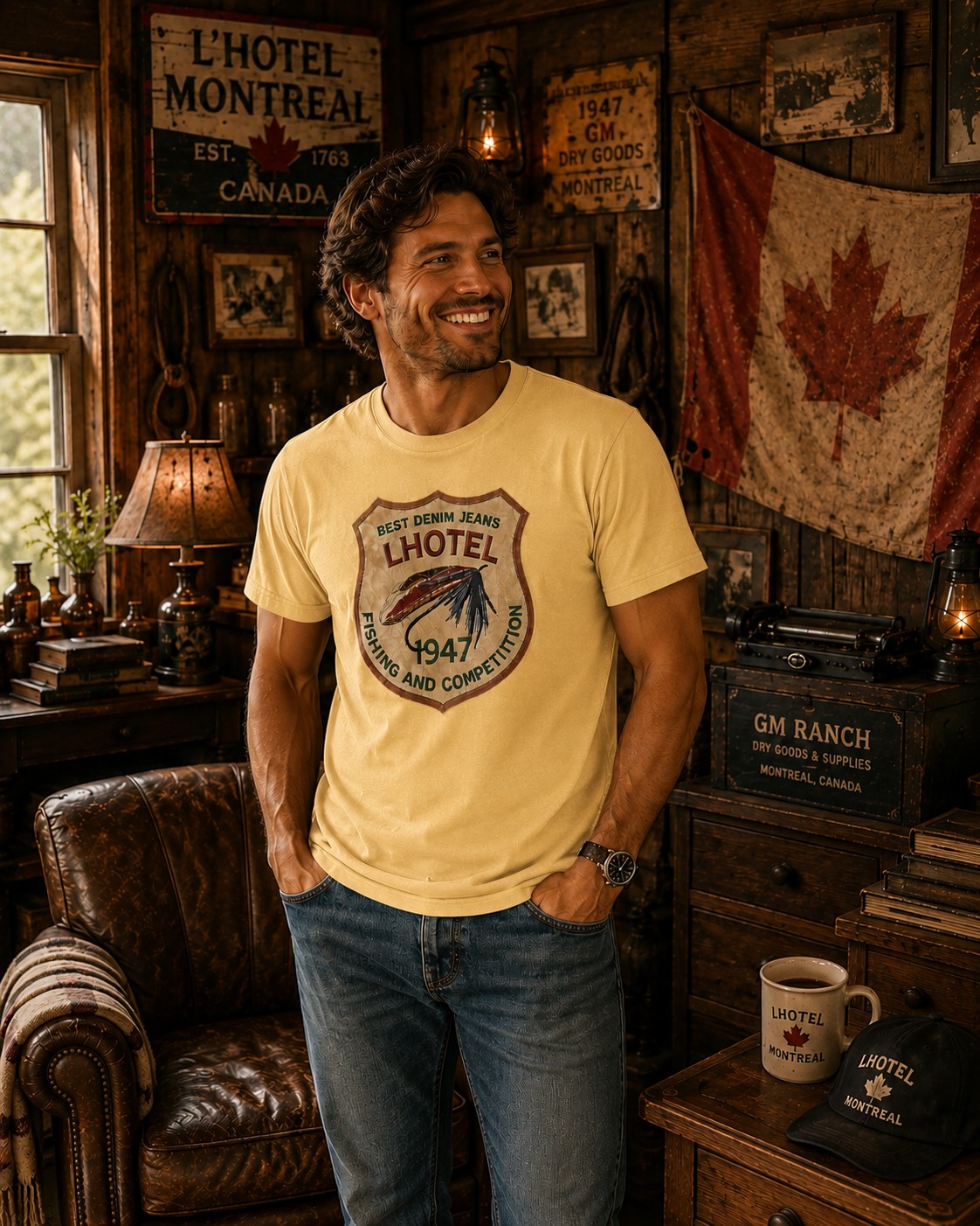 LHotel 1947 Heritage Fishing T-Shirt – Natural Cream | Boutique LH Montréal