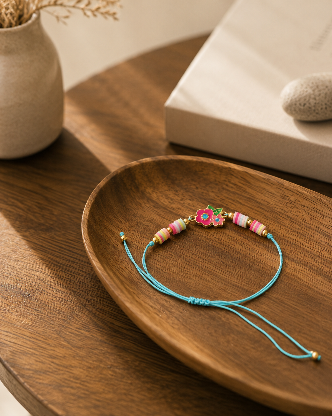 Adjustable Floral Beaded Bracelet – Blue Cord | Boutique LH Montréal