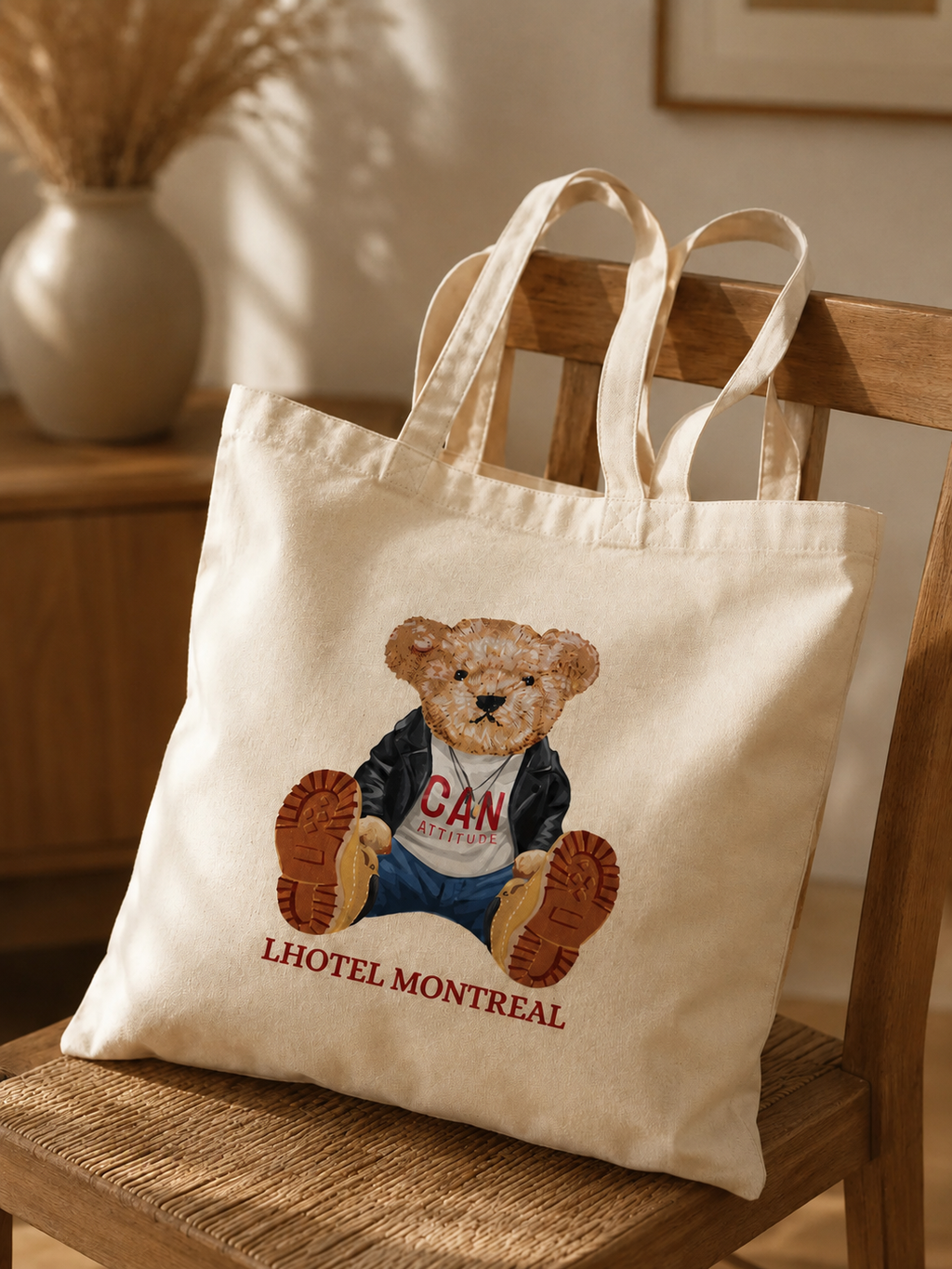 Cooper Tote Bag – Teddy Bear Natural Canvas | Boutique LH Montréal