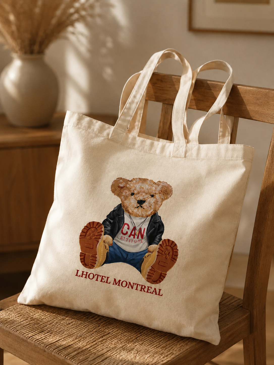 Cooper Tote Bag – Teddy Bear Natural Canvas | Boutique LH Montréal