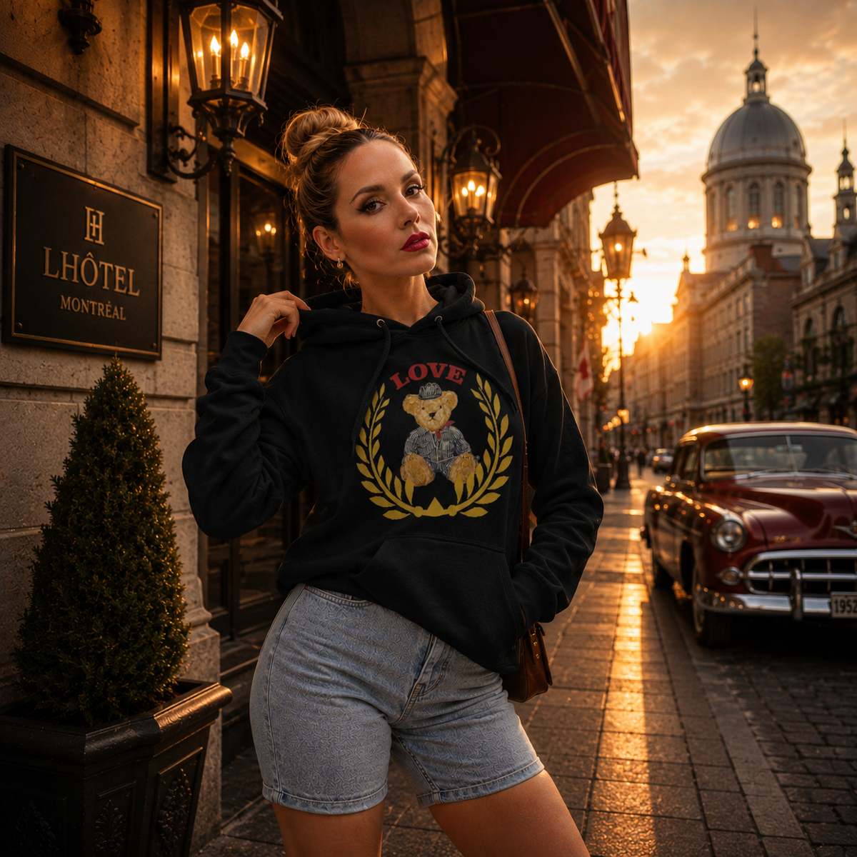Elena Unisex Hoodie – LOVE Crest Teddy Bear | Boutique LH Montréal