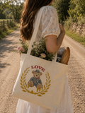 Emma Tote Bag – LOVE Crest Bear Canvas | Boutique LH Montréal
