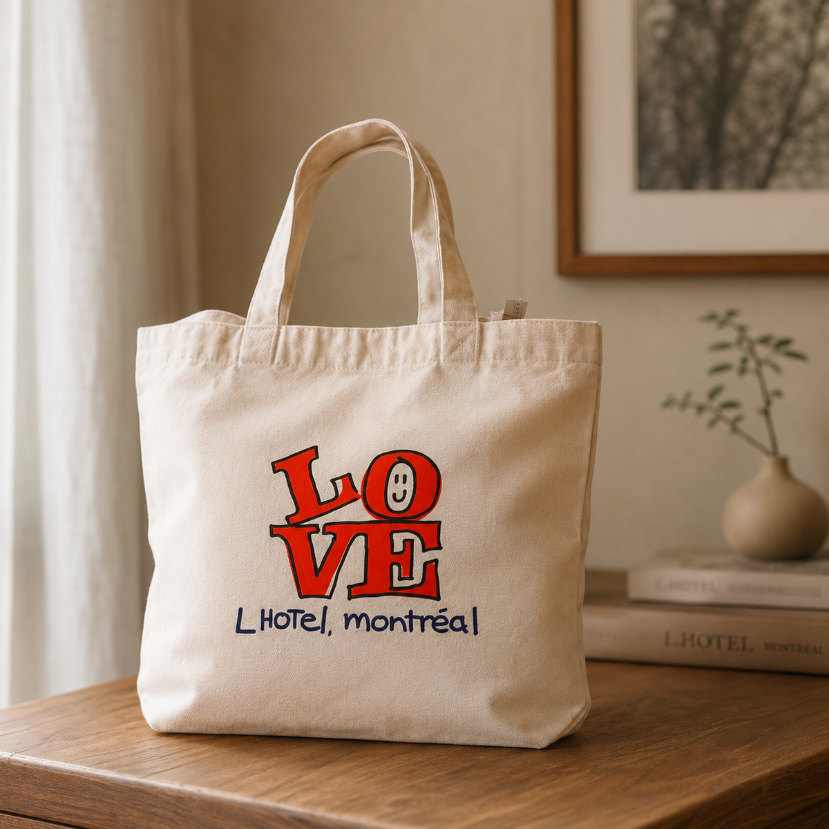 LOVE LHotel Montréal Canvas Tote Bag | Off-White Cotton Tote | Boutique LH by Georges Marciano