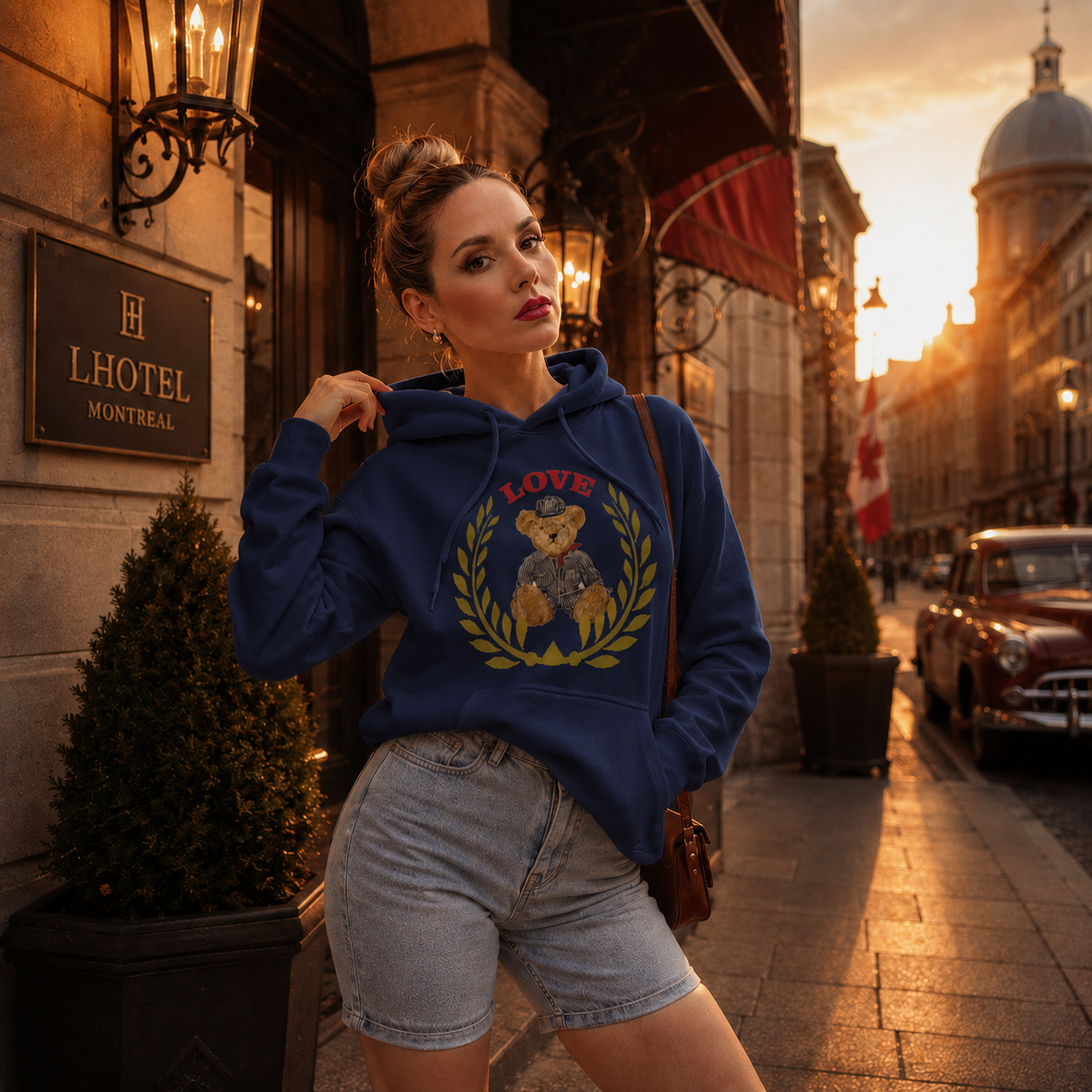 Elena Unisex Hoodie – LOVE Crest Teddy Bear | Boutique LH Montréal