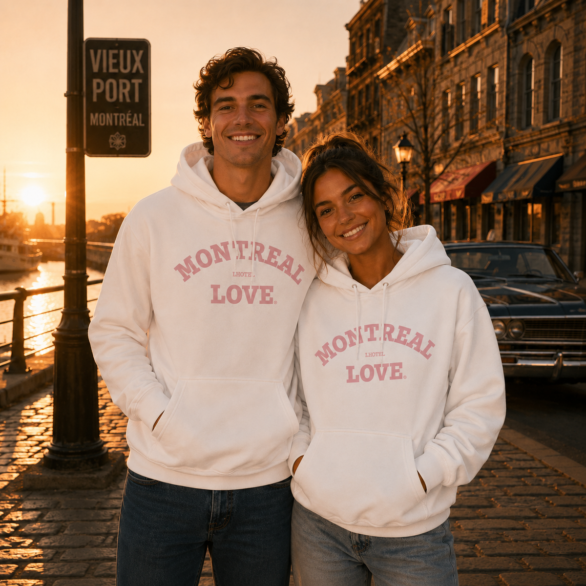 Montréal Love Hoodie – White LHotel Souvenir Unisex Sweatshirt | Boutique LH Montréal