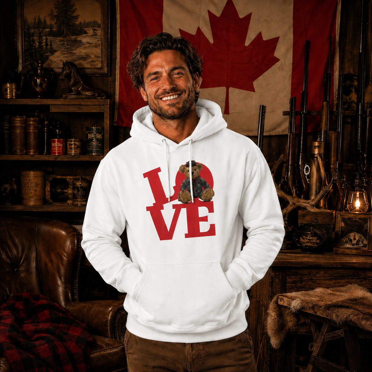 Sacha Unisex Hoodie – LOVE Square Teddy Bear | Boutique LH Montréal