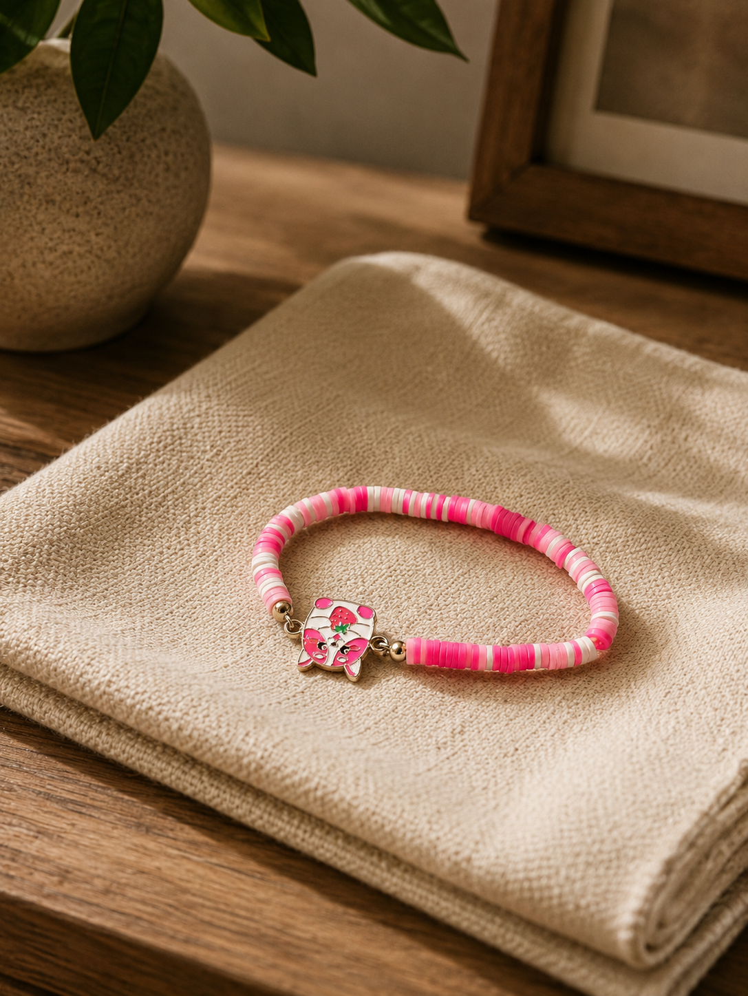 Pink Kids Stretch Beaded Bracelet with Strawberry Charm | Boutique LH by Georges Marciano