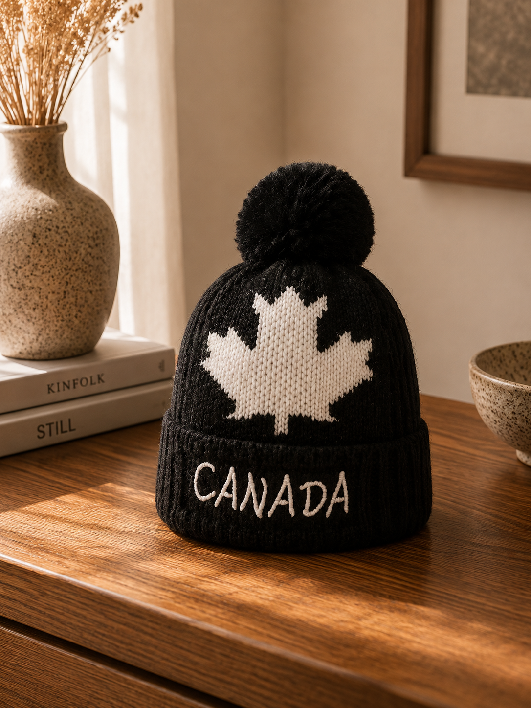 Canada Montréal Heritage Pompom Beanie – Grey Red | Boutique LH
