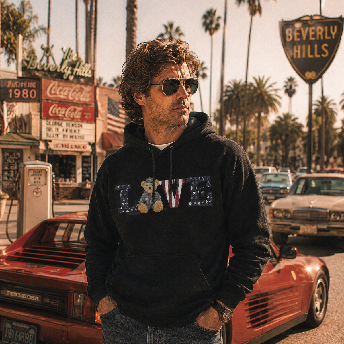 Alma Unisex Hoodie – LOVE Bear Stars & Stripes | Boutique LH Montréal
