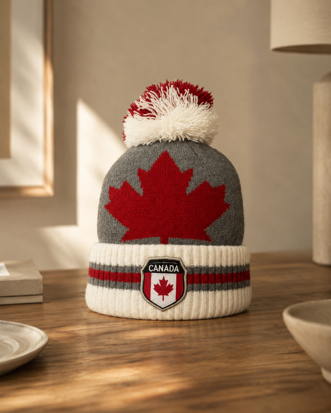 Canada Maple Leaf Pompom Beanie – Kids Winter Hat | Boutique LH Montréal