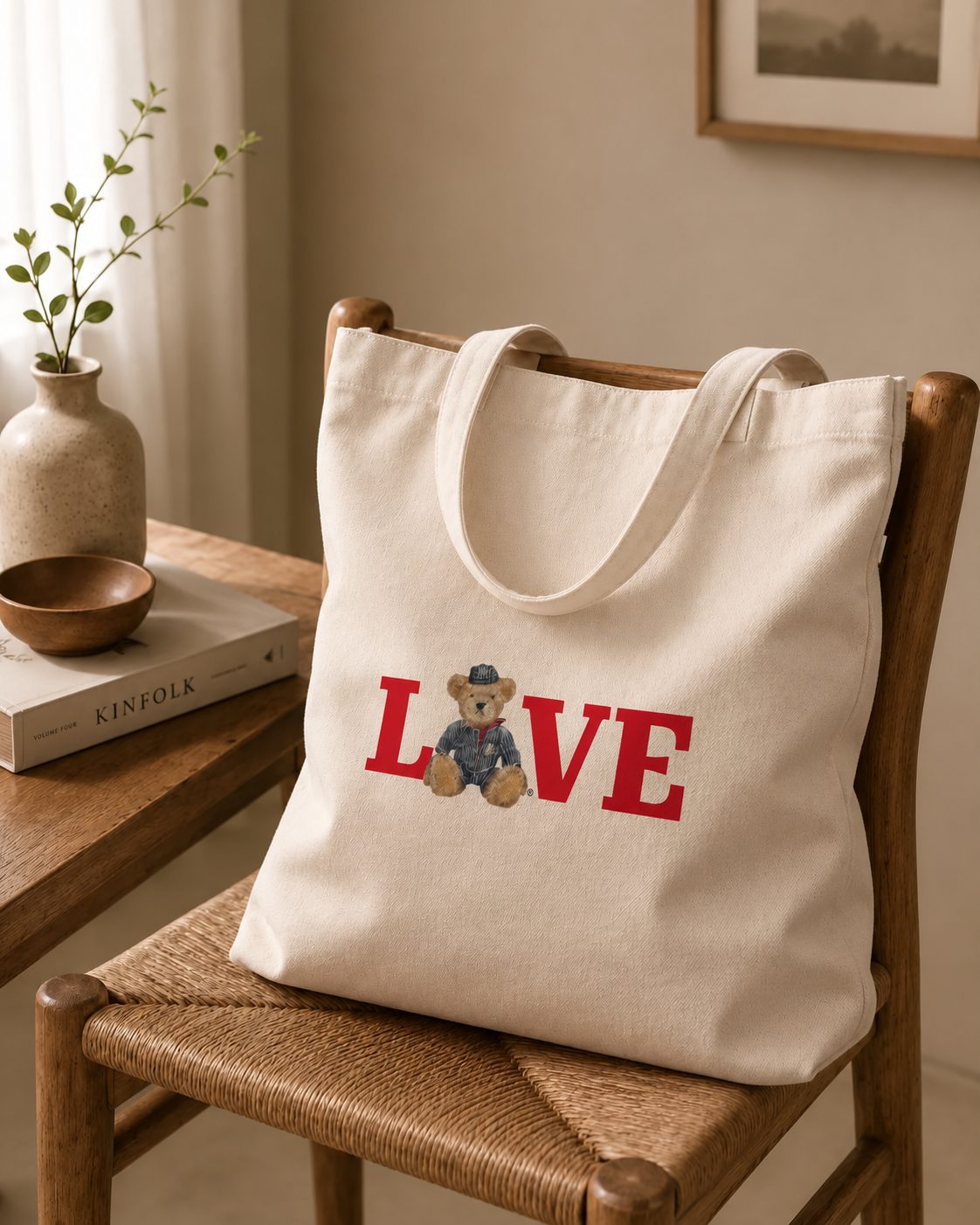Romy Tote Bag – LOVE Bear Natural Canvas | Boutique LH Montréal